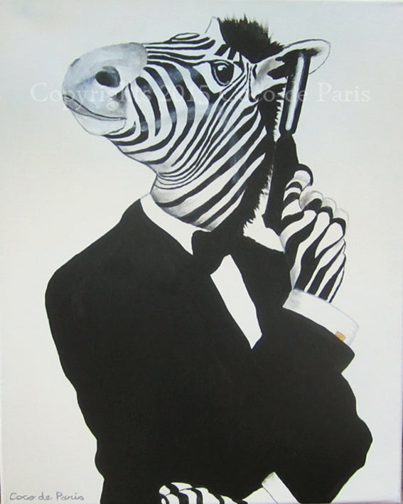 Rainbow Zebra head original canvas painting by Coco de Paris