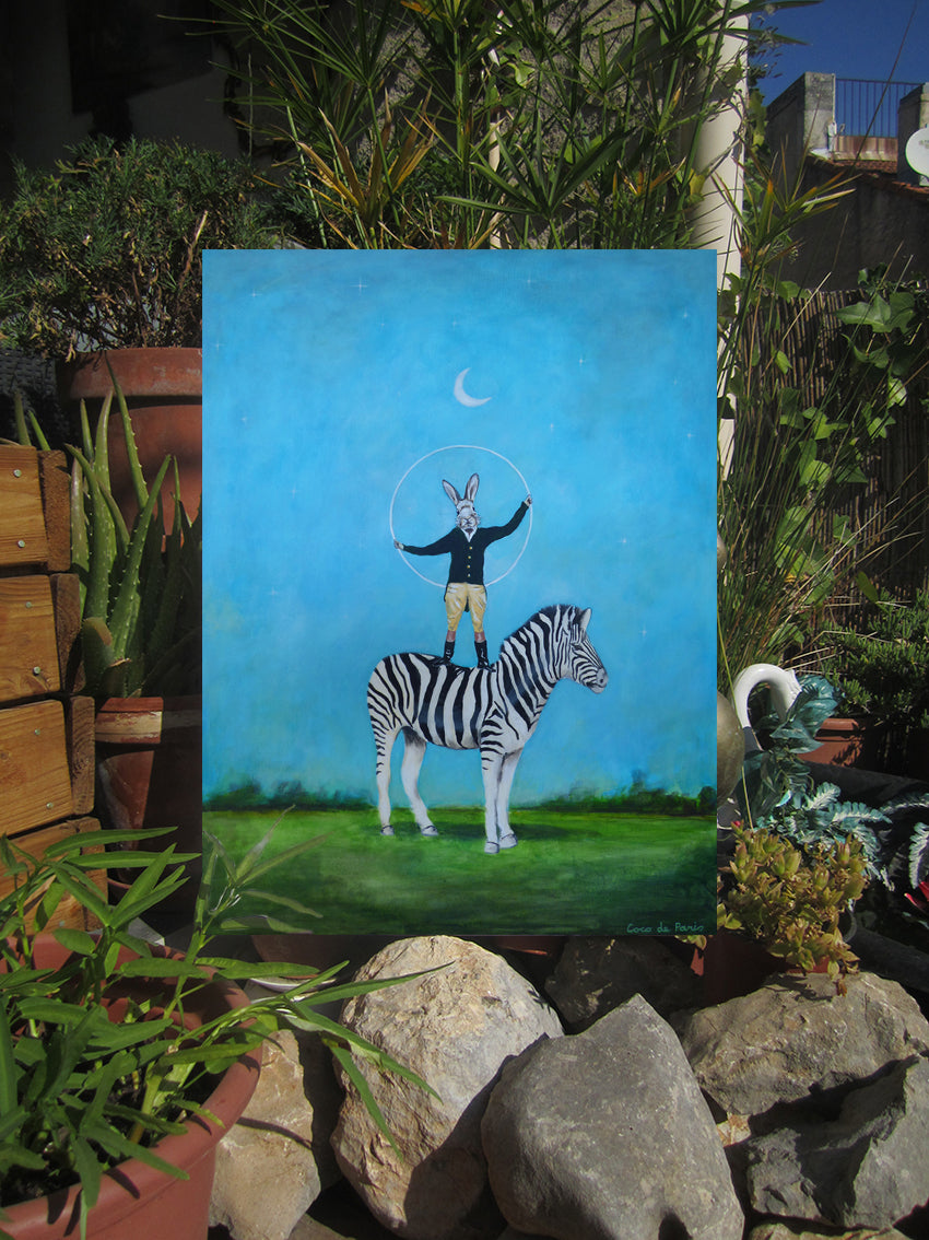 Rainbow Zebra head original canvas painting by Coco de Paris