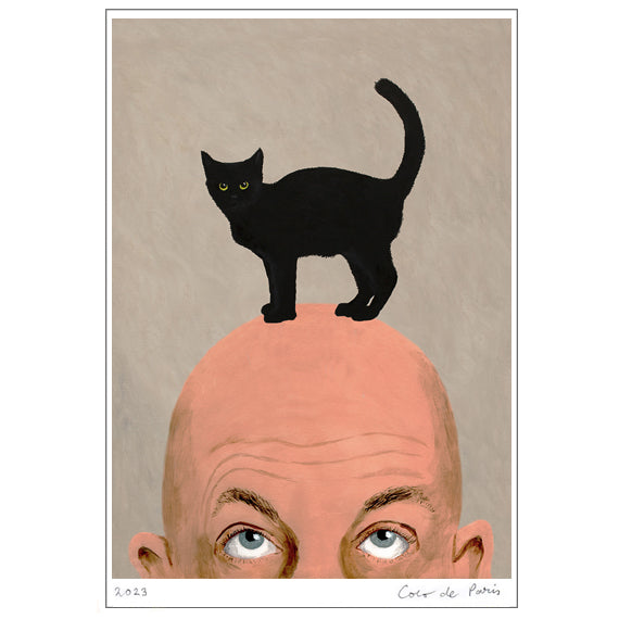 Man with black cat, Art Print by Coco de Paris