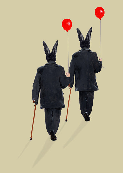 Rabbits walking with balloons Art Print by Coco de Paris