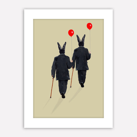 Rabbits walking with balloons Art Print by Coco de Paris