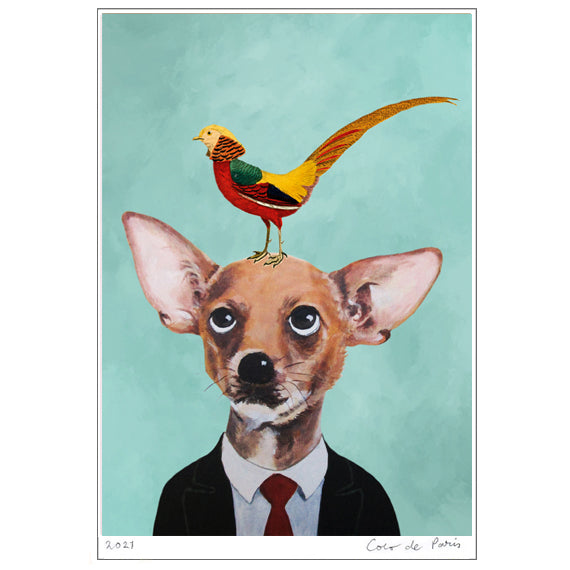 Chihuahua with bird Art Print by Coco de Paris
