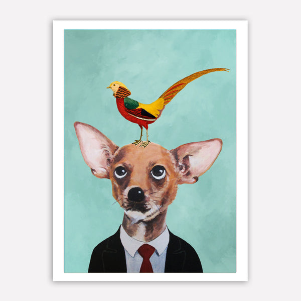 Chihuahua with bird Art Print by Coco de Paris