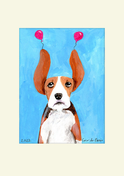 Beagle with balloons original painting by Coco de Paris