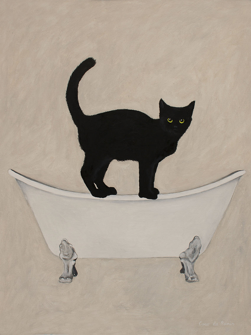 Black Cat on bathtub original canvas painting by Coco de Paris