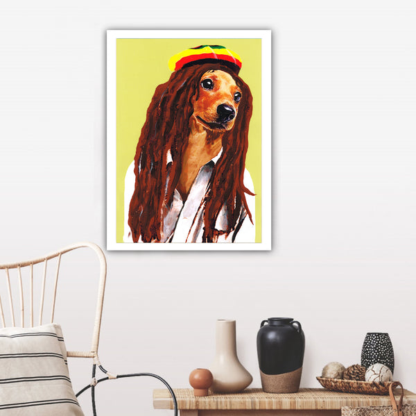 Bob Marley Dachshund Art Print by Coco de Paris