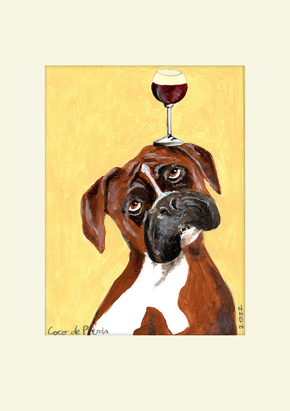 Boxer with wineglass original painting by Coco de Paris