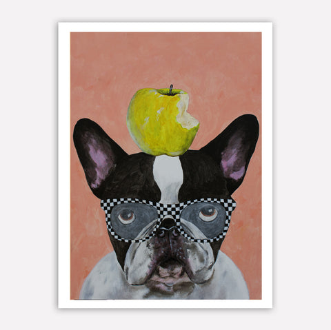 Bulldog with apple Art Print by Coco de Paris