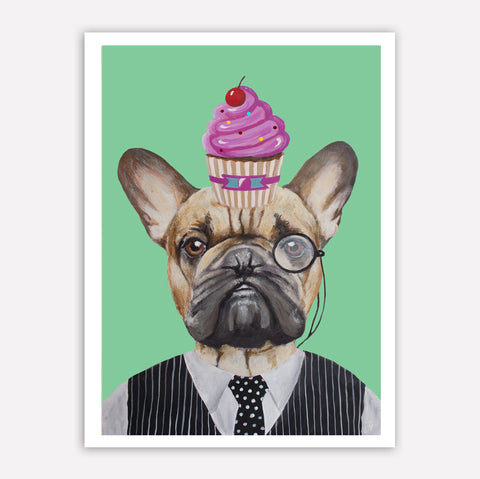 Bulldog with cupcake Art Print by Coco de Paris
