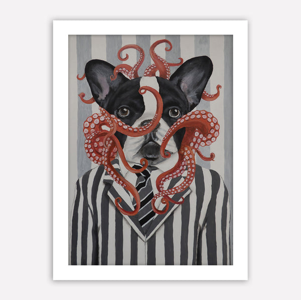Bulldog with octopus Art Print by Coco de Paris
