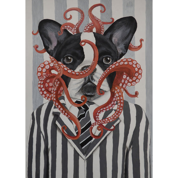Bulldog with octopus Art Print by Coco de Paris