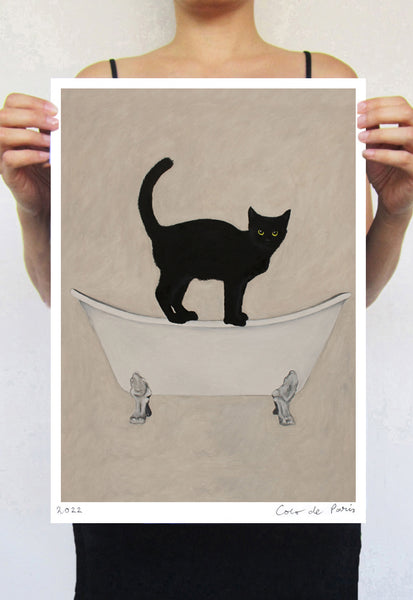 Black Cat on bathtub Art Print by Coco de Paris