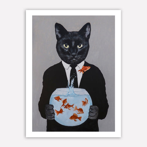 Cat with fishbowl Art Print by Coco de Paris