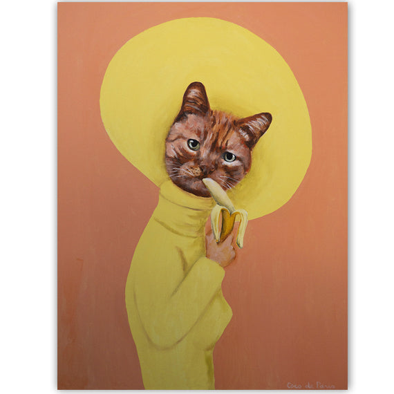 Cat with banana original canvas painting