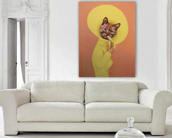 Cat with banana original canvas painting