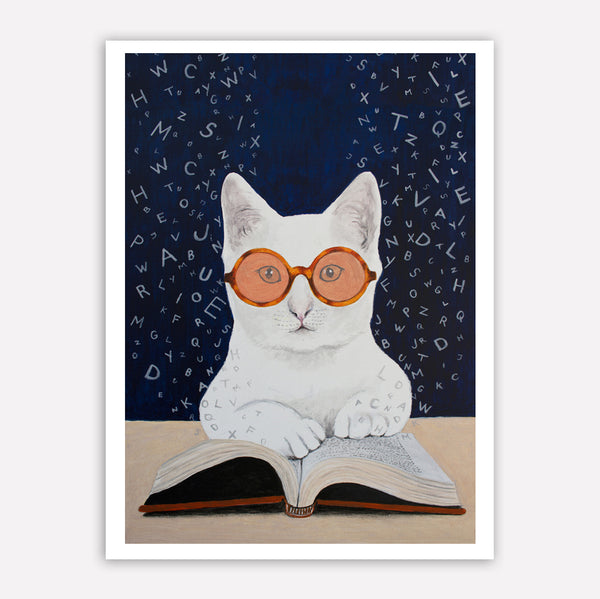 Cat reading book Art Print by Coco de Paris