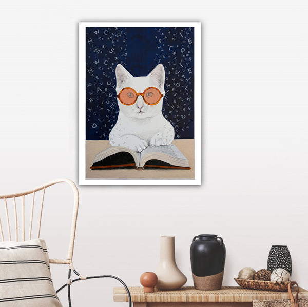 Cat reading book Art Print by Coco de Paris