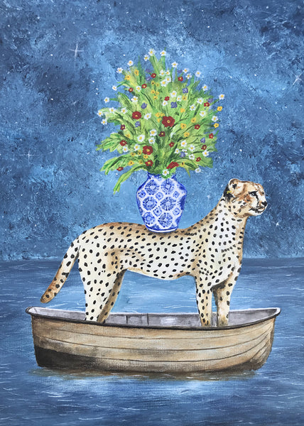 Cheetah with flowers Art Print by Coco de Paris