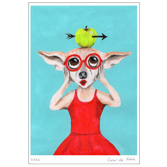 Chihuahua with apple original Art Print by Coco de Paris