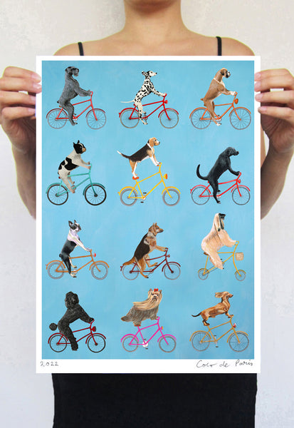 Cycling dogs Art Print by Coco de Paris