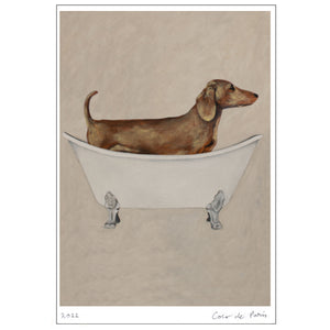 Dachshund in bathtub Art Print by Coco de Paris
