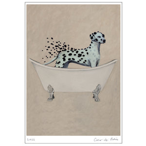 Dalmatian in bathtub cycling Art Print by Coco de Paris