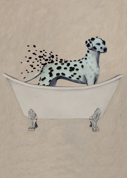 Dalmatian in bathtub cycling Art Print by Coco de Paris