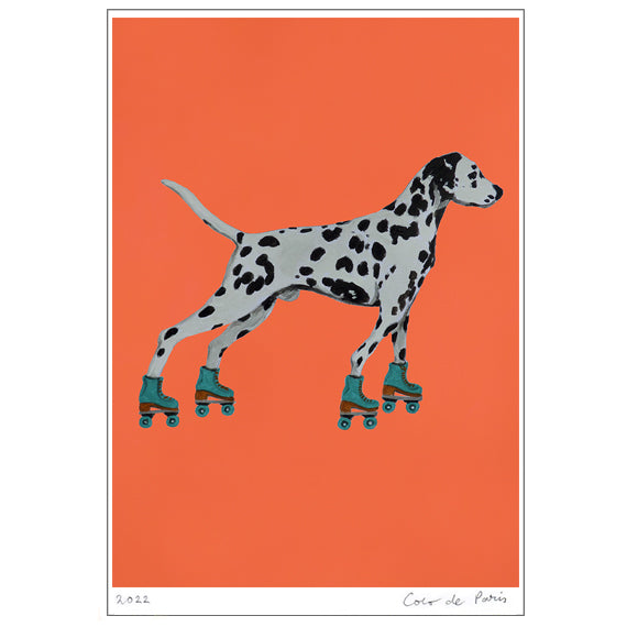 Dalmatian with rollerskates Art Print by Coco de Paris