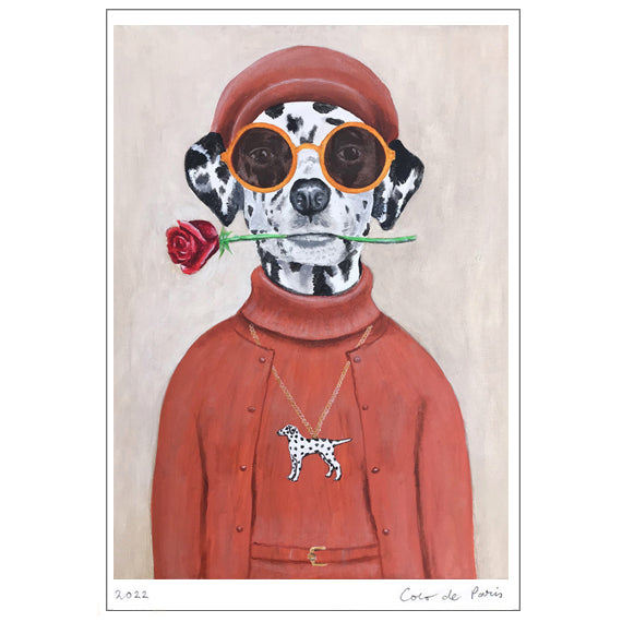 Dalmatian with rose Art Print by Coco de Paris