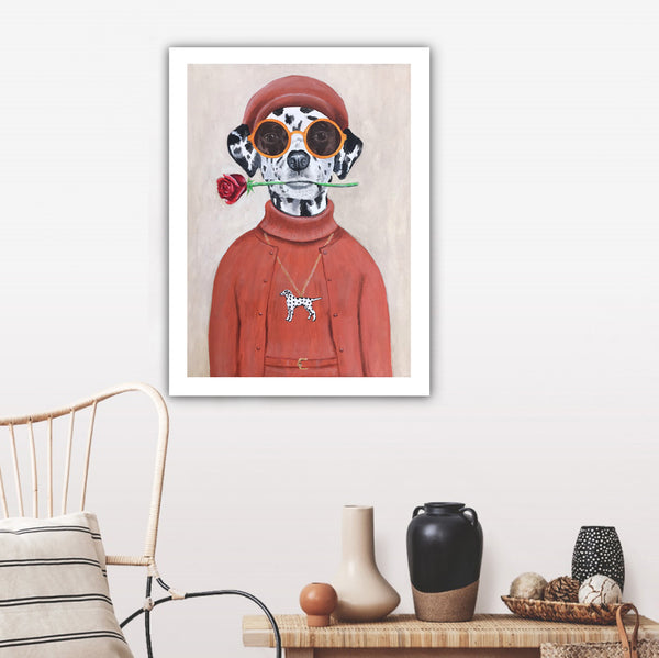 Dalmatian with rose Art Print by Coco de Paris