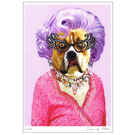 Dame Edna Bulldog Art Print by Coco de Paris