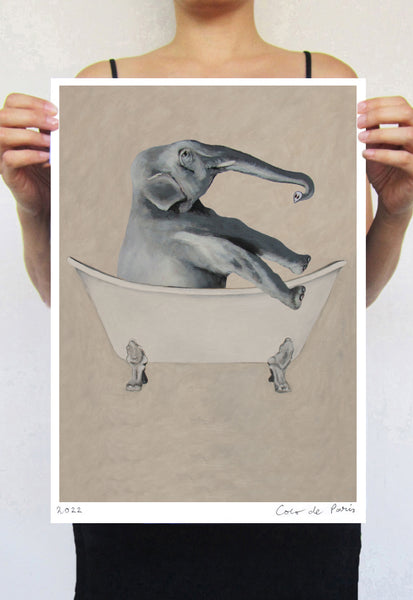 Elephant in bathtub Art Print by Coco de Paris