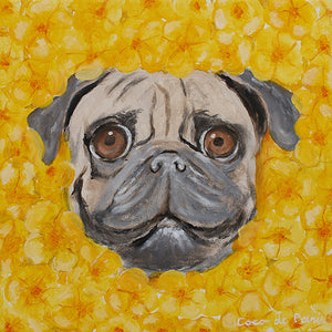 Flower Pug original canvas painting by Coco de Paris