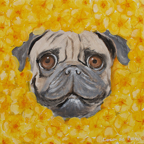 Flower Pug original canvas painting by Coco de Paris