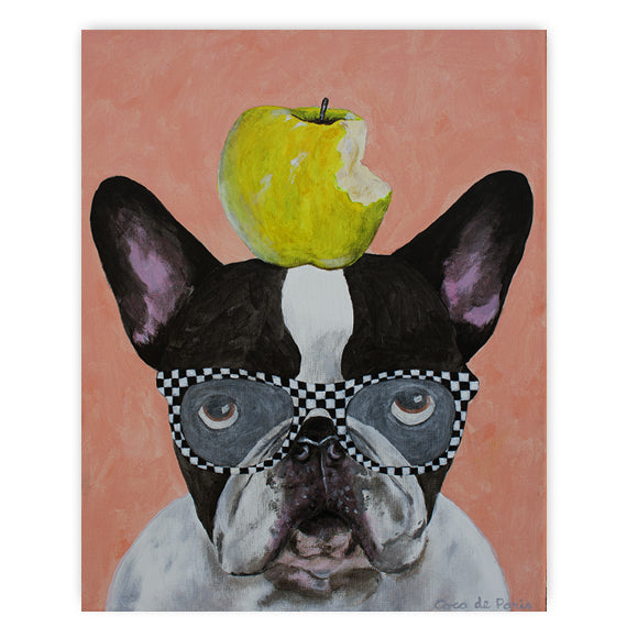 French Bulldog with apple original canvas painting by Coco de Paris