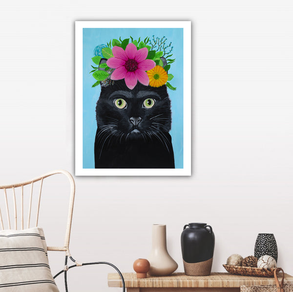 Black Cat Frida Kahlo Art Print by Coco de Paris