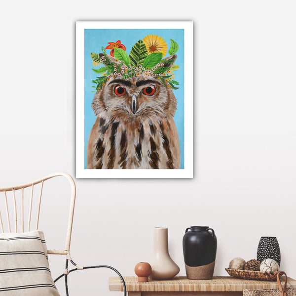 Frida Kahlo Owl Art Print by Coco de Paris