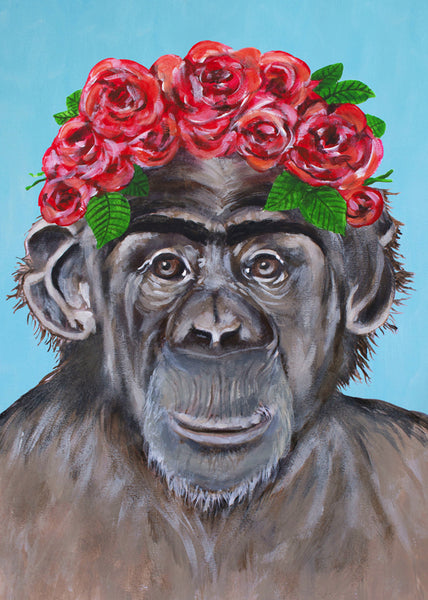 Frida Kahlo Chimpanzee Art Print by Coco de Paris