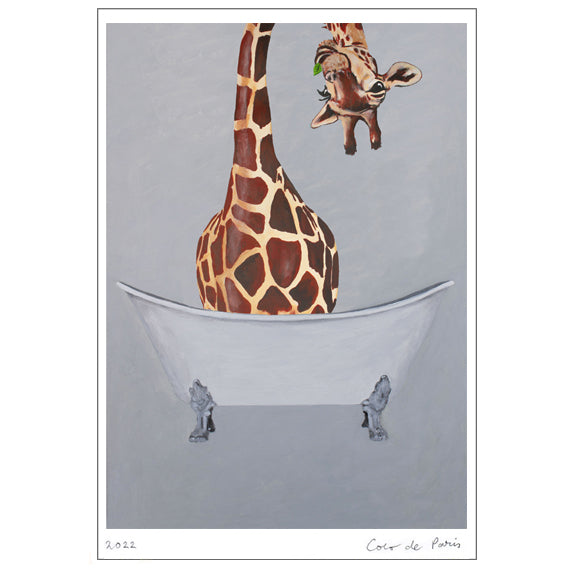 Giraffe in bathtub Art Print by Coco de Paris