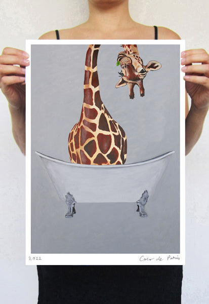 Giraffe in bathtub Art Print by Coco de Paris