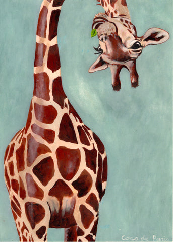 Giraffe upside down original painting by Coco de Paris