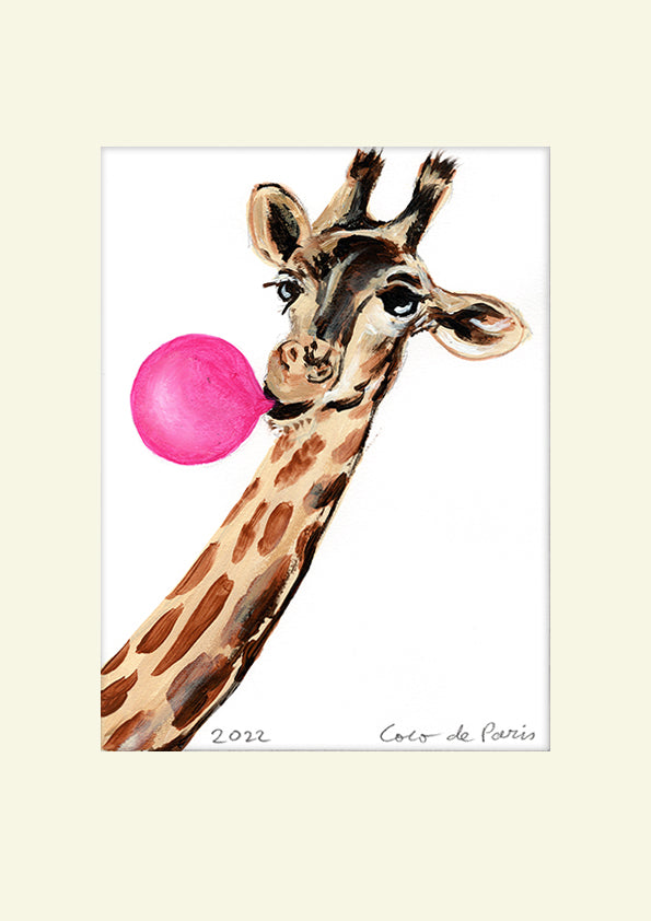 Giraffe with bubblegum original painting by Coco de Paris