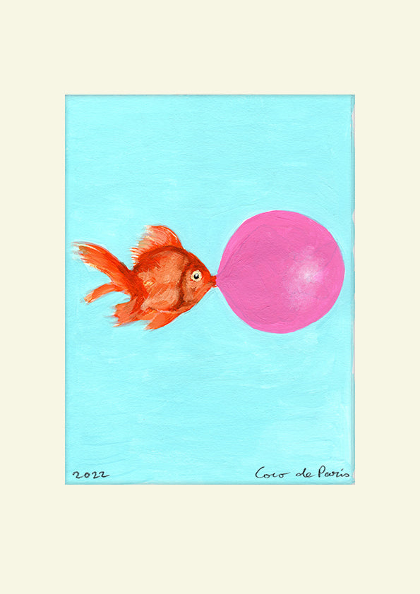 Goldfish with bubblegum original painting by Coco de Paris
