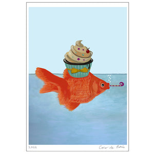 Goldfish with cupcake Art Print by Coco de Paris