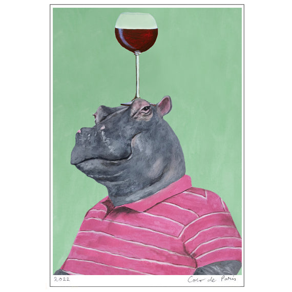 Hippopotamus with wineglass Art Print by Coco de Paris