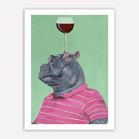 Hippopotamus with wineglass Art Print by Coco de Paris