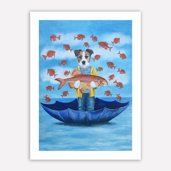 Jack Russell with fish Art Print by Coco de Paris