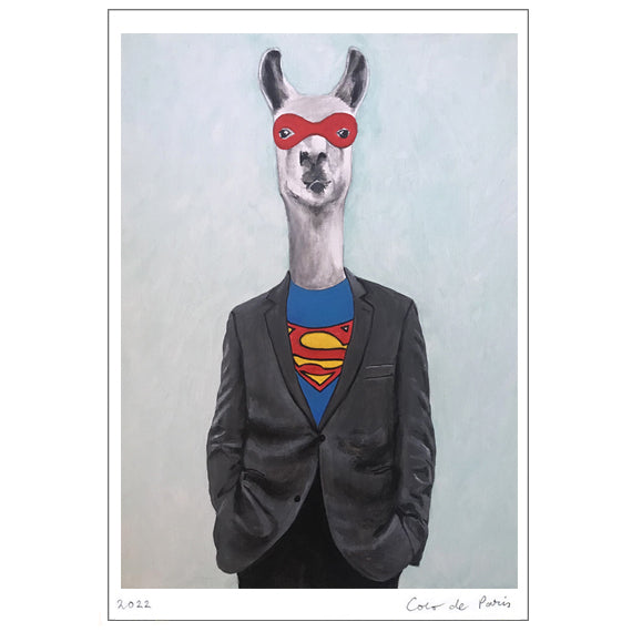 Llama Superman Art Print by Coco de Paris