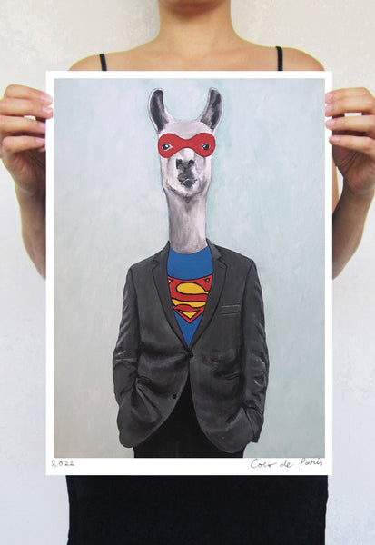 Llama Superman Art Print by Coco de Paris