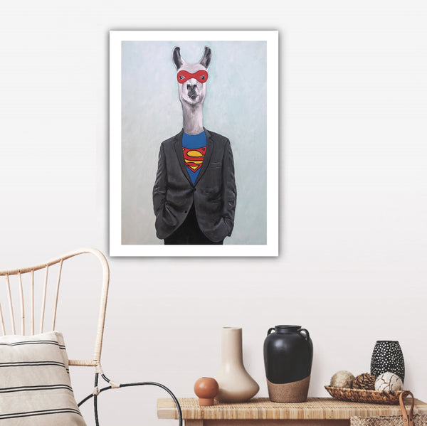 Llama Superman Art Print by Coco de Paris